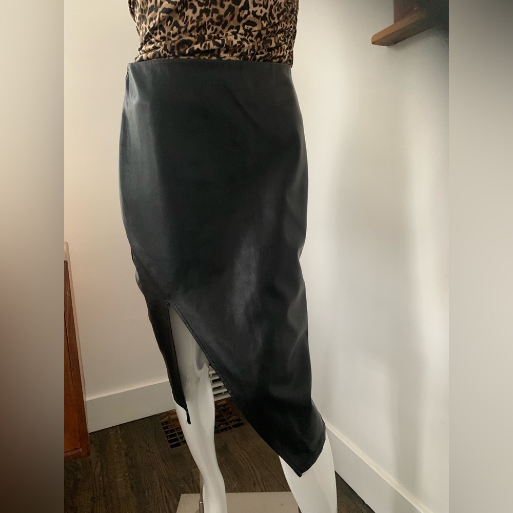 Bebe Asymmetrical Black Faux Leather Skirt